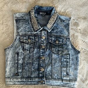 Forever 21 Blue Denim Vest with Studded Collar